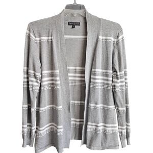 Sienna & Sage Womens Cardigan Gray White Sz Large